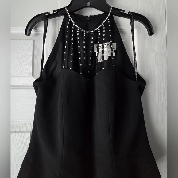 Daymor Couture Black Jeweled Halter Pelpum Evening Gala Gown Size 10 - Picture 4 of 12